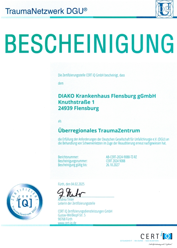 Bescheinigung überregionales Traumazentrum 2025